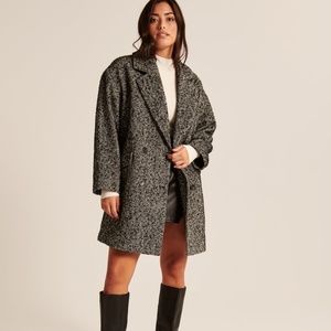 Abercrombie & Fitch Short Textured Coat - Black Herringbone